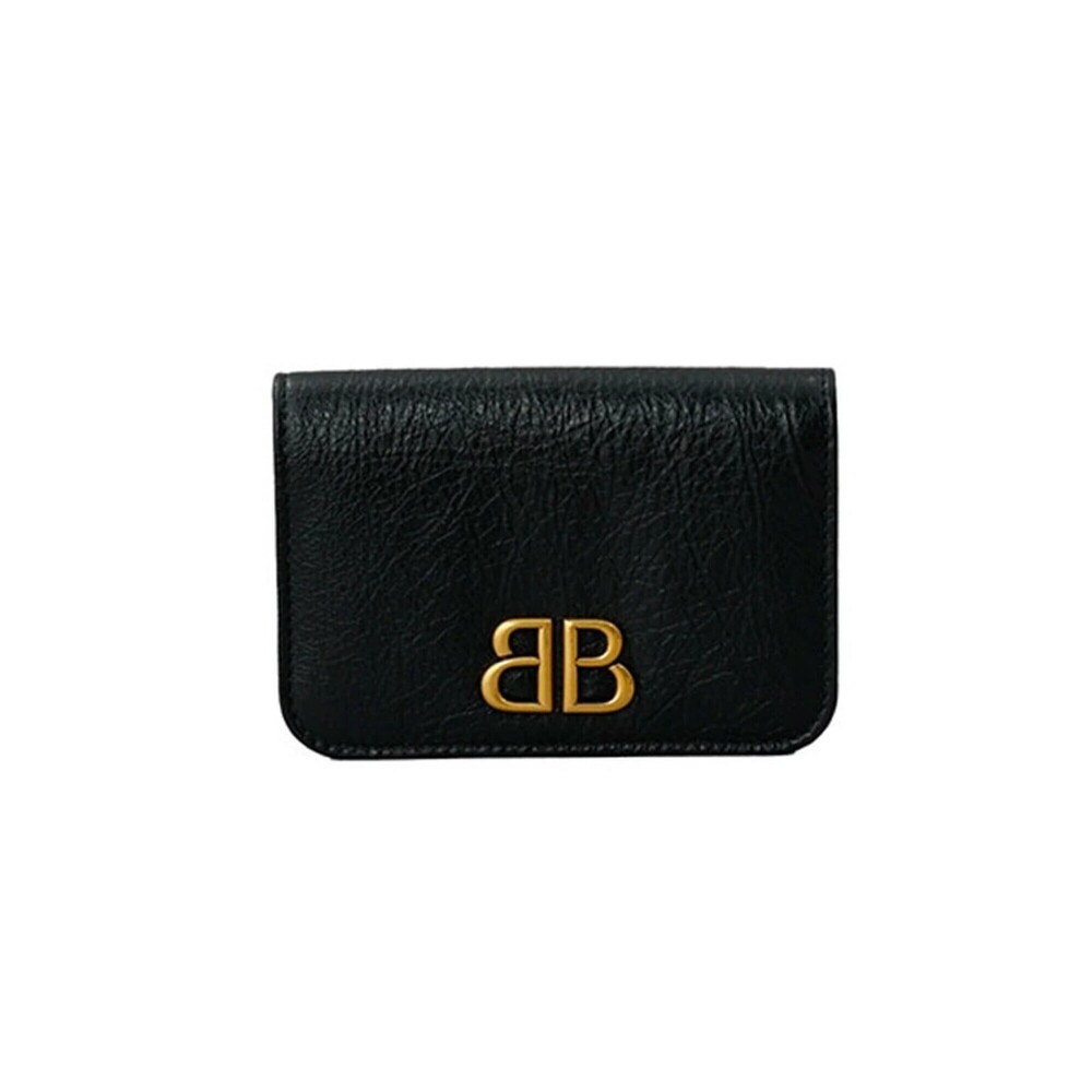 BALENCIAGA 765631 2AAXB 1000 Monaco Leather Card Case Black